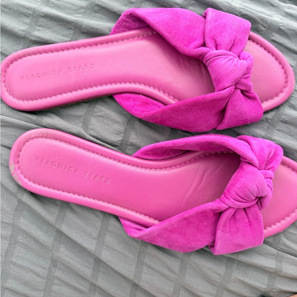 Veronica Beard Pink Knot Suede Slide Sandals